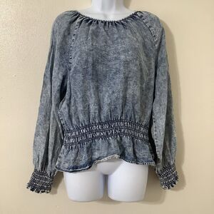 Blue Denim Lightweight Western Coastal Cowgirl Rodeo Boho Peasant Blouse M